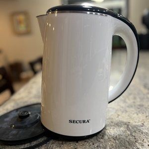 Secura Stainless Steel Double Wall Electric Water Kettle 1.8 Quart, White